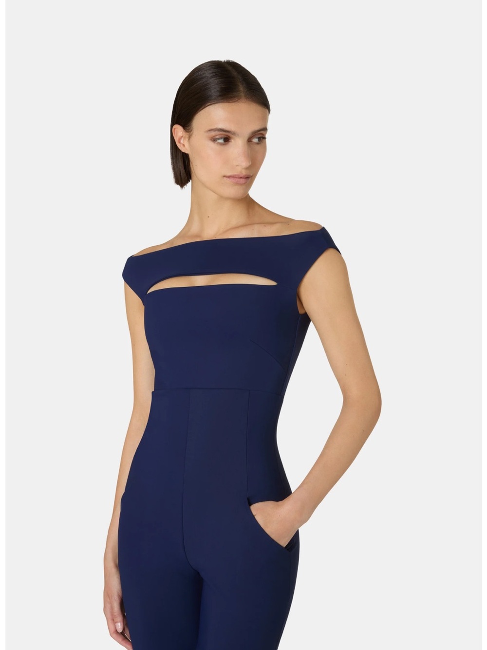 Chiara Boni Navy Off-Shoulder Keyhole Jumpsuit